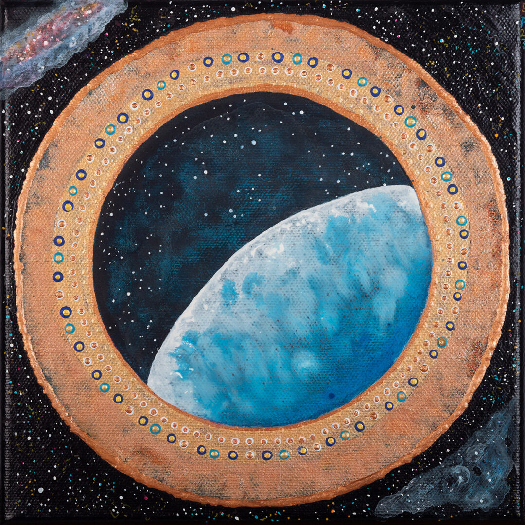 Tableau Nomade N-2120 (un carré de 20cm, acrylique sur toile). Série Stardust. Ce Nomade est en une pièce, ce qui est rare! (c) Elvire Parazols
