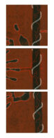 Tableau Nomade N-2320 de Elvire Parazols. Triptyque dans les tons terre de Sienne brûlée, noir, rouge et blanc.