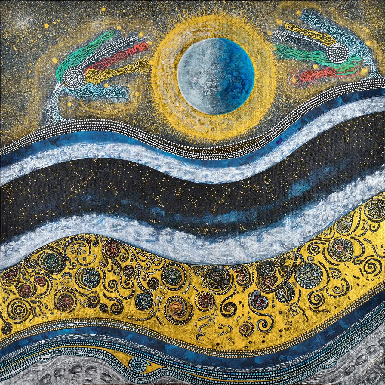Tableau sédentaire S-1080 - acrylique sur toile, vernis. (80 x 80 cm) - (c) Elvire Parazols