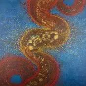 Tableau sédentaire S-242, carré de 100 x 100 cm, acrylique sur toile. Le tableau n'a pas besoin de cadre, les cotés sont peints. (c) Elvire Parazols