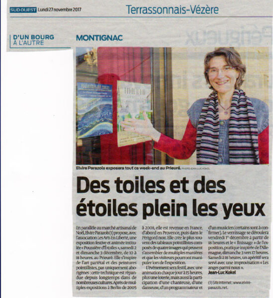 Article du Sud-Ouest, 27.11.2017 de JL Kokel pour l'exposition Poussières d'E-toiles de Elvire Parazols