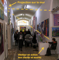 Haus-Bethanien, Kreuzberg (Berlin, D)Installation «Nomades» (projection interactive de tableaux virtuels au mur)